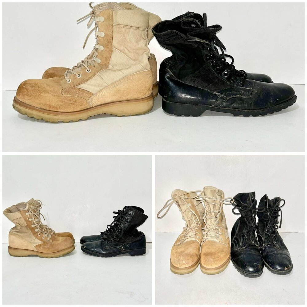 Vibram Military Boots Khaki & Black Womens 7.5 & 8  (2) Preowned